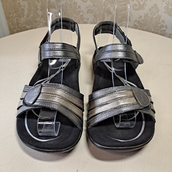 Abeo BIO System "Brynn" Sandal Womens Size 6M Silver Leather Hook & Loop Closure - Picture 1 of 11